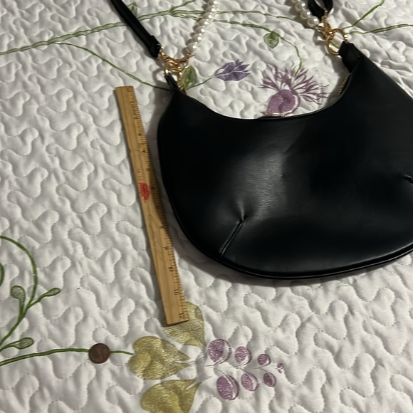 Black Leather saddle bag pearl strap leather strap removable dimensions in photo - Picture 2 of 7